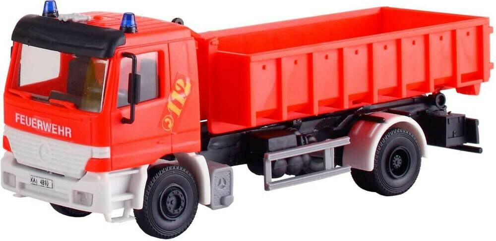 Modelleisenbahn-Zubehör Kibri Feuerwehr MB ACTROS 2-achs mit Abrollcontainer (18249)