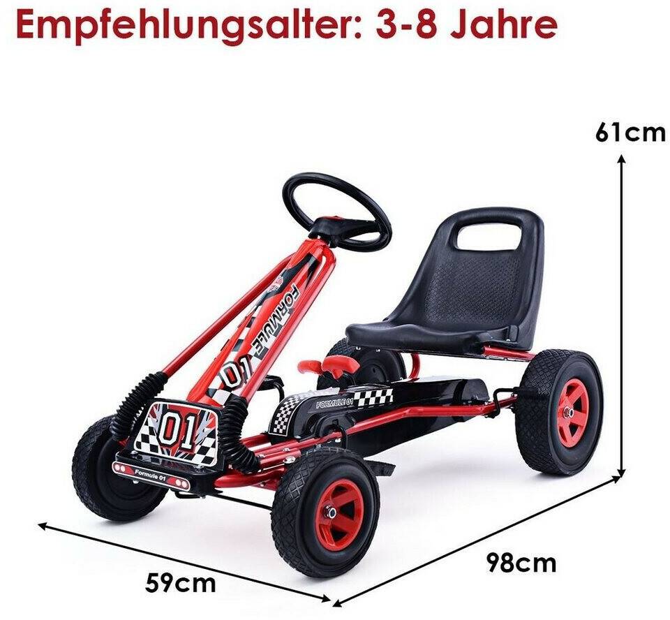 Costway Go-Kart mit Handbremse, verstellbarem Sitz, Vor- und Rückwärtsgang rot Kinder-Gokart