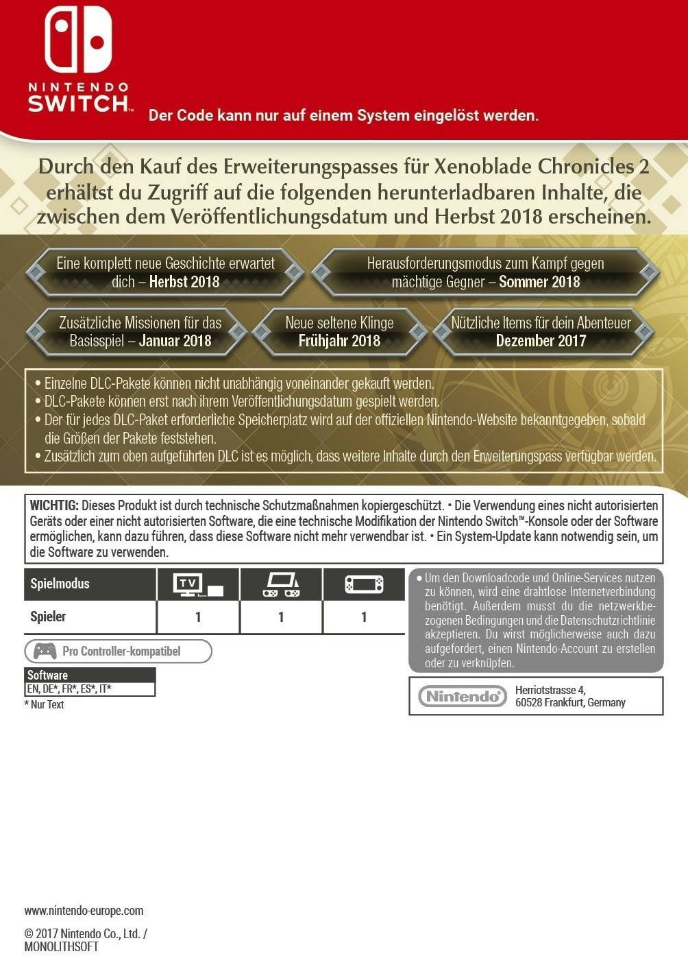 Xenoblade Chronicles 2: Erweiterungspass (Add-On) (Switch) Nintendo Switch-Spiele