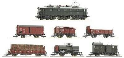 Roco H0 7-tlg. Set: Elektrolokomotive E 52 22 mit Güterzug, DRG, Ep. II (61492) Modelleisenbahnen