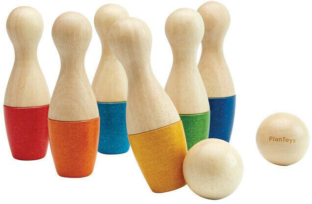 Plan Toys Holz-Bowlingset Regenbogen 8-Teilig Wurfspiele